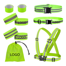 Full Set High Visibility Reflective Safety Vest Elastic Adjustable Bands Set Running Sash Sport Gear Pack Custom Logo